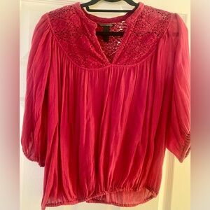 LUCKY BRAND SIZE MEDIUM GAUZE COTTON BLOUSON TOP WITH LACE YOKE GRT CONDITION!!!